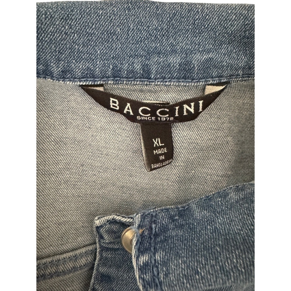 Baccini Denim Jacket Women XL Blue Ruffle Cuff Peplum Hem Button Front Jean Coat - Picture 8 of 11
